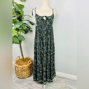 Natalie Martin Floral Black Tiered Maxi Silk Dress